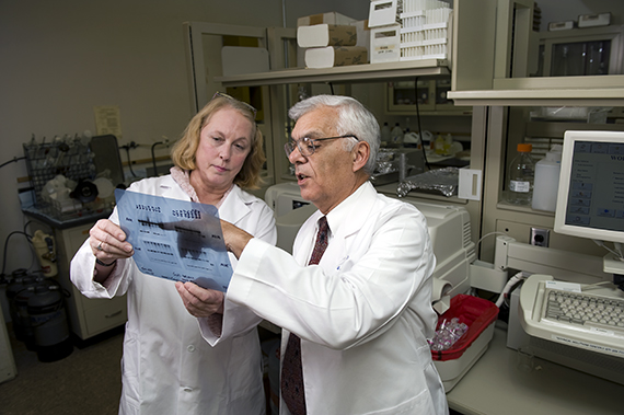 Dr. Gerald Pepe and Marcia Burch in the lab.