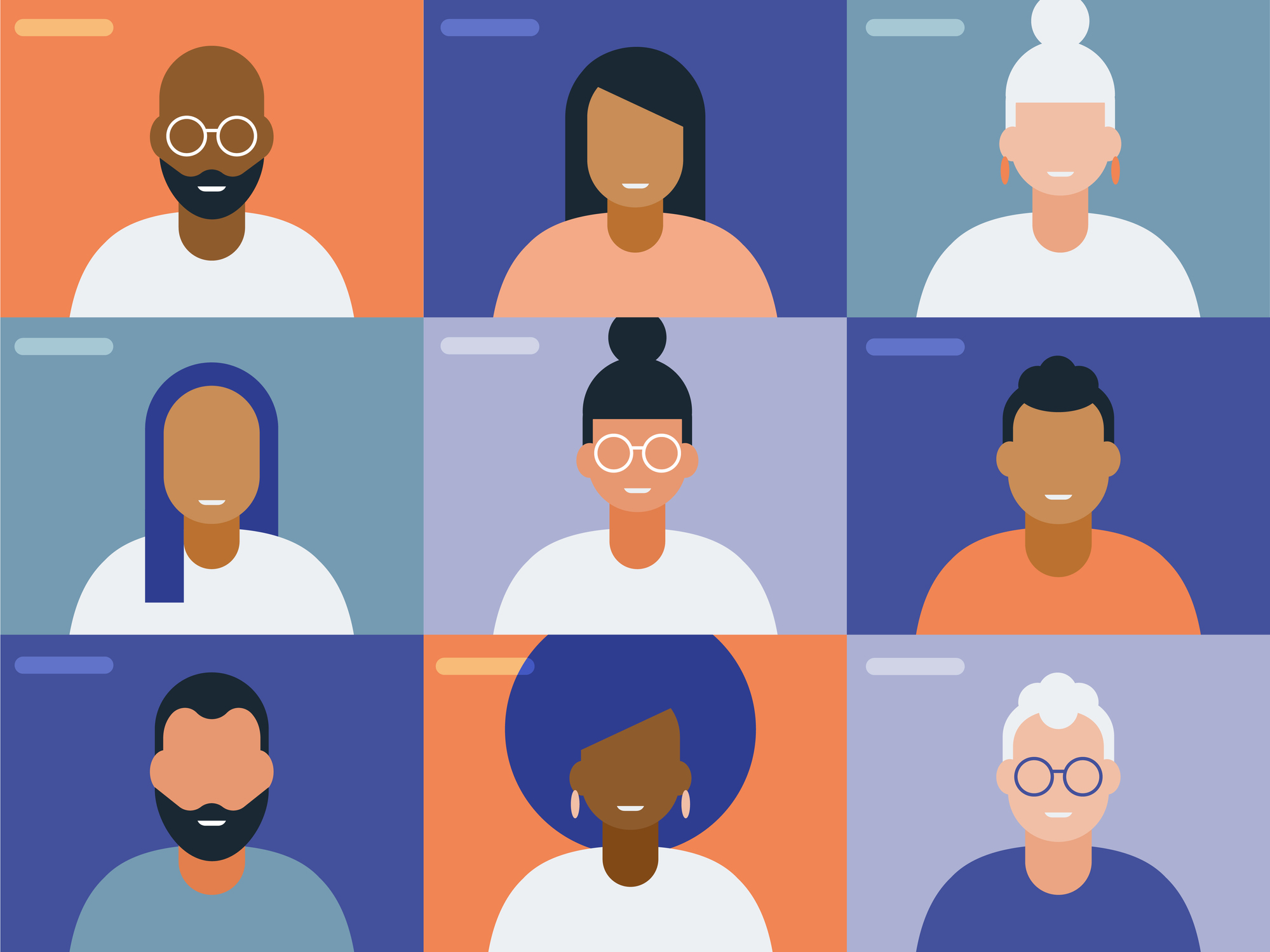 illustration of multicultural people on zoom screen