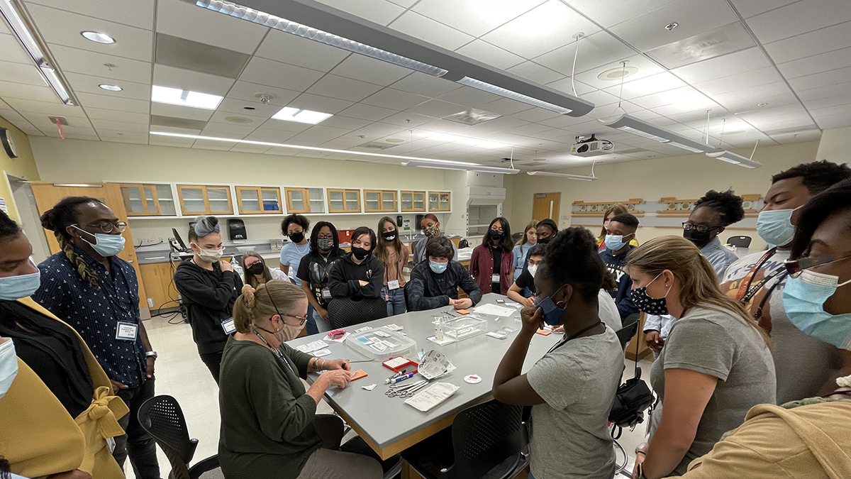 students learn suturing 