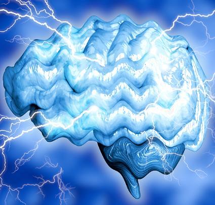 Illustration of a brain with lightning striking it