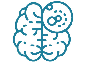 Line drawing of brain with large circle in it