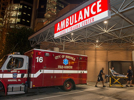 Norfolk Fire-Rescue brings in a patient at Sentara Norfolk General Hospital.