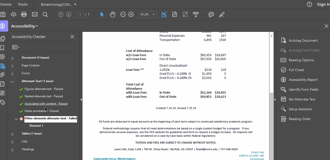 A user marks an image as an artifact in Adobe Acrobat Pro.