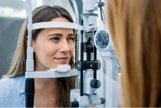 Woman during an eye exam.