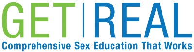 Get Real Comprehensive Sex Education That Works green and blue official logo from Planned Parenthood League of Massachusetts.