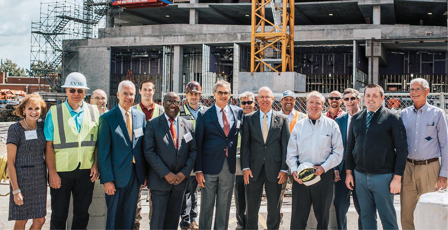 Donors and legislators joined EVMS leaders, architects and builder representatives at the topping-off ceremony in September 2019.