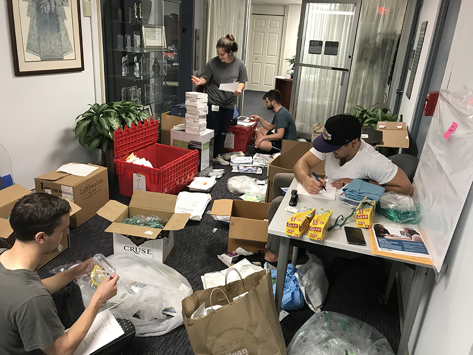 Students pack medical supplies