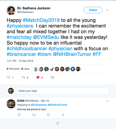 A tweet from Dr. Sadhana Jackson