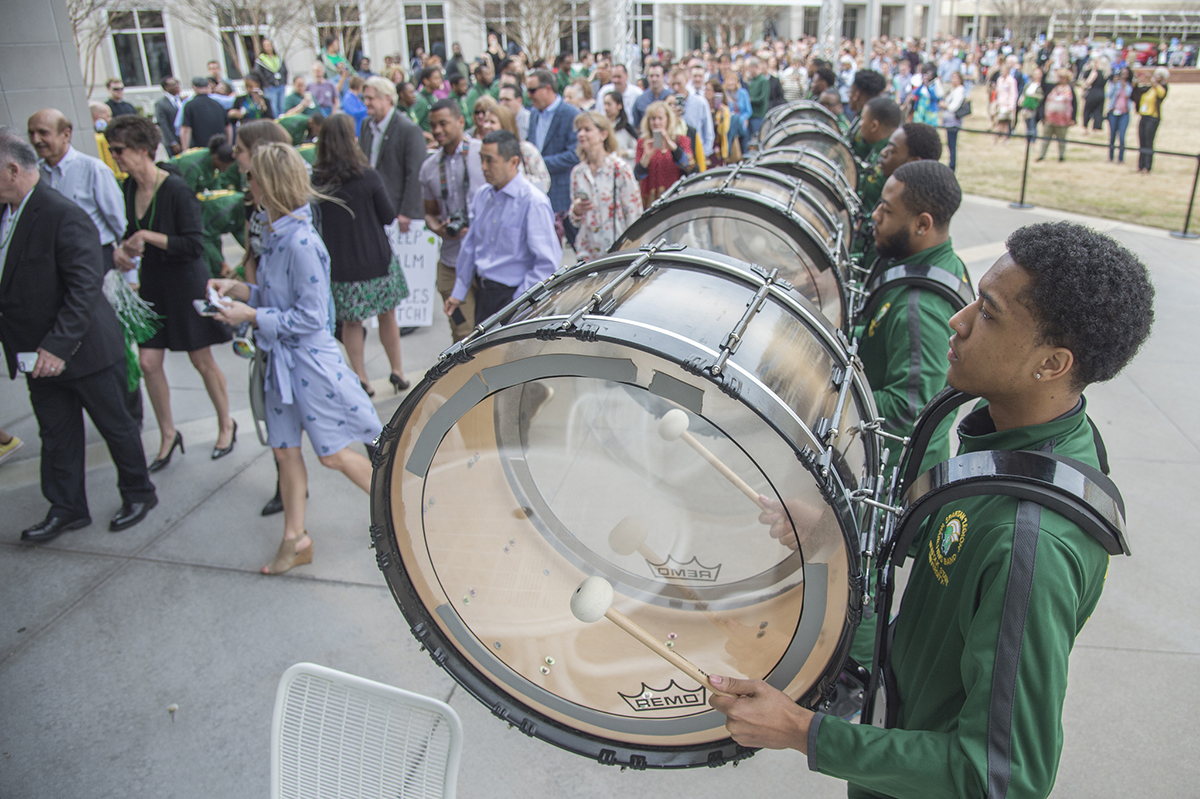 The Norfolk State University drumline performs at Match Day 2019.