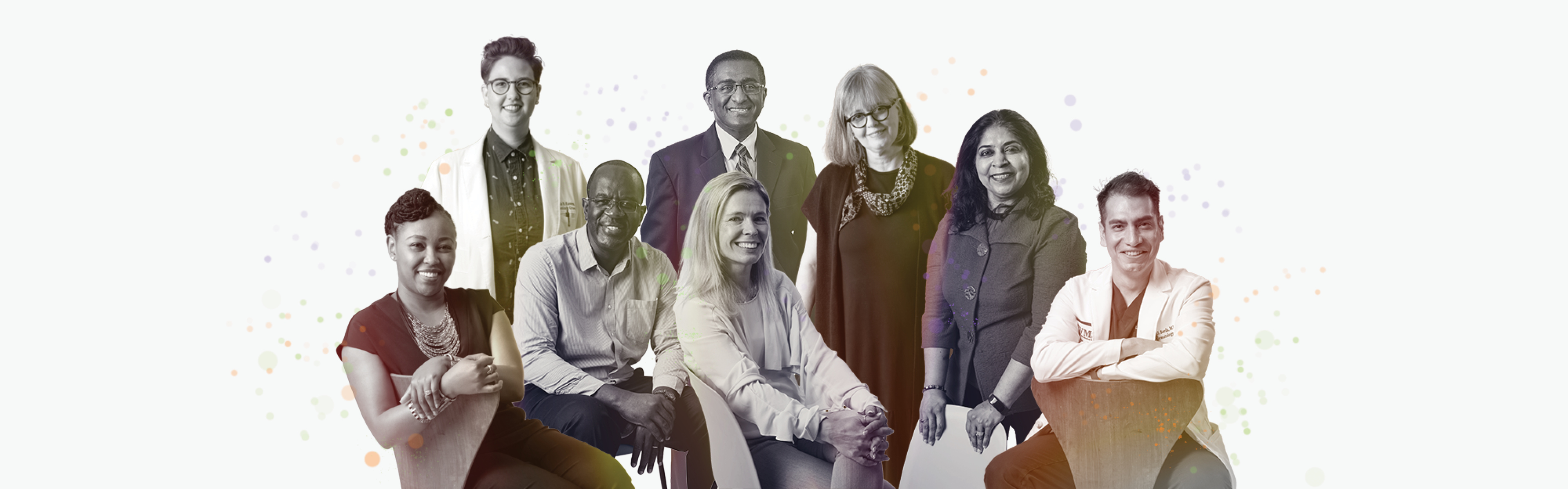 Clockwise from top left: Zeinab Kassem, MD, Elias Siraj, MD, Elza Mylona, PhD, MBA, Sunita Dodani, MBBS, PhD, Luis Borda, MD, Margaret Baumgarten, MD, Julius Nyalwidhe, PhD, Maryanne Koech Gathambo, MPH