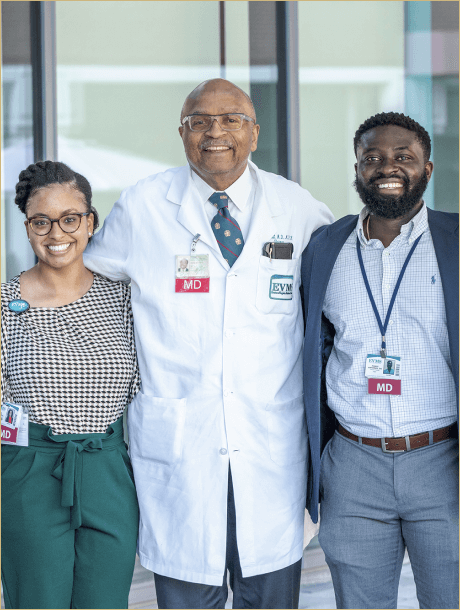 L.D. Britt scholars in 2021 with Dr. Britt, center, and Mekbib Gemeda, EVMS’ Vice President of Diversity and Inclusion, far left