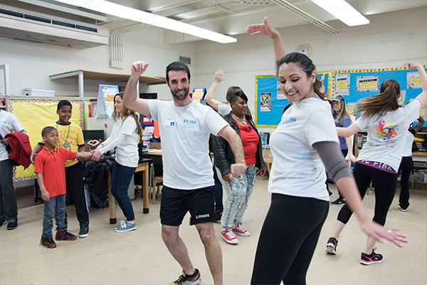 EVMS students engage with Tidewater Park Elementary students in zumba.